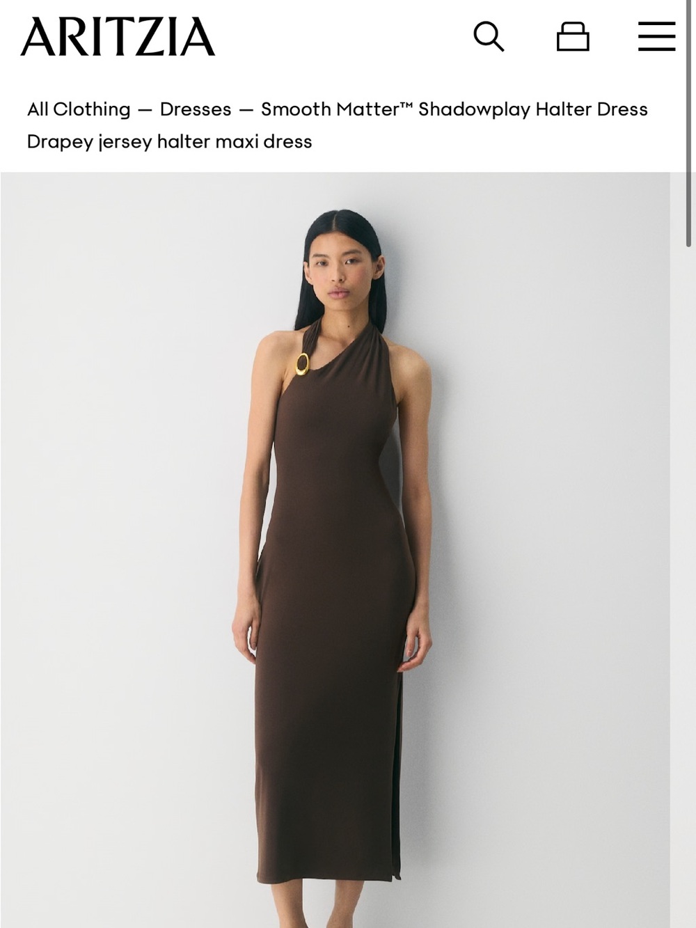 Aritzia Brown Smooth Matter Shadowplay Halter Dress